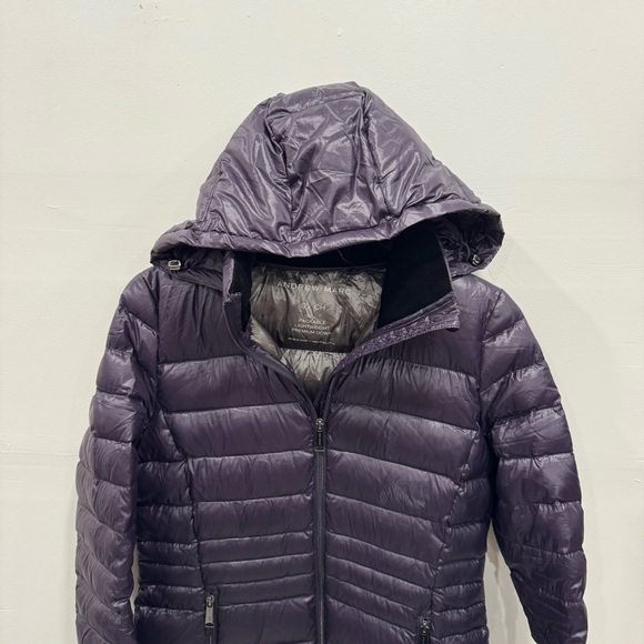 Andrew Marc Packable Lightweight Premium Down Metallic Purple Long Sleeve Parka - Picture 2 of 8
